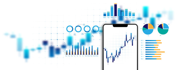 Wall Mural - financial marketing sales graph analysis background image on smartphone