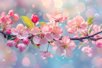 Wall Mural - Delicate Blossoms: A Dreamy Spring Scene with Pink Flowers and Soft Bokeh Background