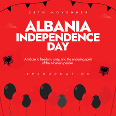 Wall Mural - Albania Independence Day, 28th November. Albanian freedom day celebration banner with its flags, balloons in flag colours. The day honours unity and the spirit of Albanian people.