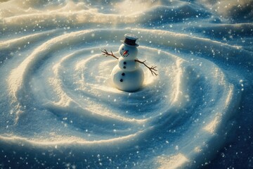 Sticker - A Snowman Standing in a Circular Pattern in the Snow