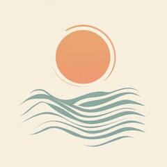 Poster - The sun rises gently above the calm waves, creating a serene atmosphere perfect for beach visits and relaxation. Generative AI
