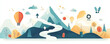 © Kookkii - Mountain path with steps marked, representing strategy and goals, flat design illustration