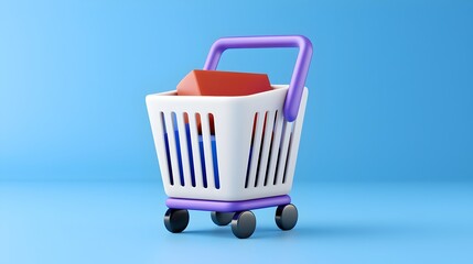 Wall Mural - Neumorphic Shopping Cart Icon Featuring Sleek Purple Gradients and 3D Outline Buttons Representing an Online Shopping and Supermarket Basket Symbol