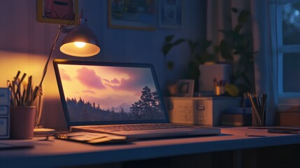 Canvas Print - A laptop computer sitting on a desk