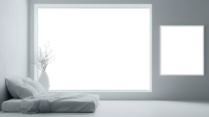 empty room with a window and a white wall, with transparent frame, PNG file