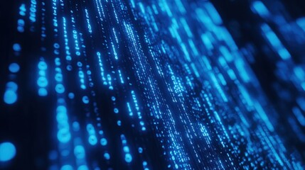 Blue digital binary data on computer screen background