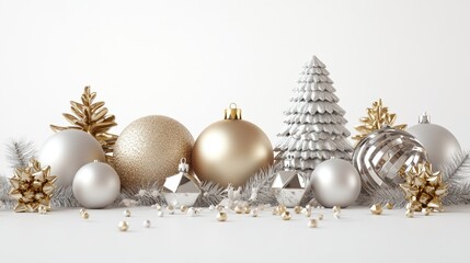 Modern Luxury Christmas 3D Icon in Minimalist Style on White Background