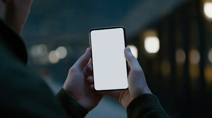 Wall Mural - Close up view of a man using blank screen smartphone