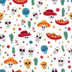 Vibrant Mexican Skull Seamless Pattern Design