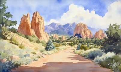 Wall Mural - Watercolor The Garden of the Gods in Colorado Springs, Colorado