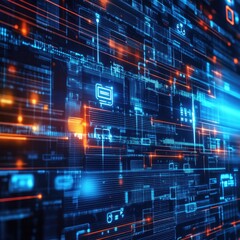 Futuristic digital landscape featuring glowing data streams and circuit patterns, perfect for technology and innovation themes.