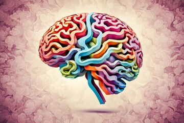 illustration of paper art brain shaped on the abstract background.	