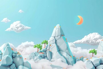 Canvas Print - Cute mountain background outdoors cartoon nature.