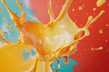 Poster - Abstract Splash of Orange Liquid Against a Red and Blue Background