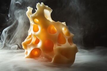 Canvas Print - A Piece of Swiss Cheese Emitting Smoke