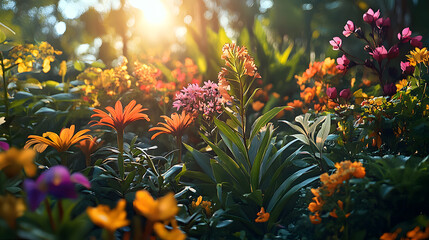 Wall Mural - view of beautiful flower plants in the morning