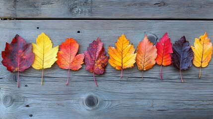 Canvas Print - Colorful Autumn Leaves on Wooden Surface