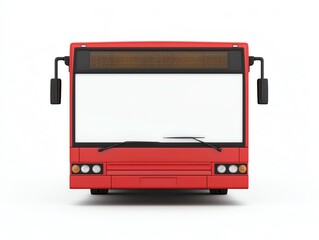 Red bus front view, white isolated background