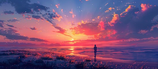 Wall Mural - Enjoy the romantic allure of sunsets as they paint the sky with vivid hues at the break of dawn with no one able to stall their enchanting display Observe this captivating moment it won t linger