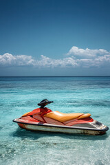 Jetski park in sea water. Summer tropical sports.