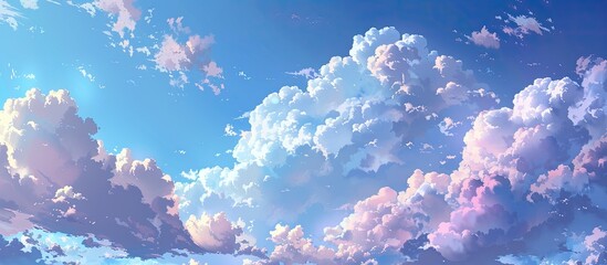 Canvas Print - The sky is partly cloudy with numerous small clouds providing a picturesque background in the copy space image