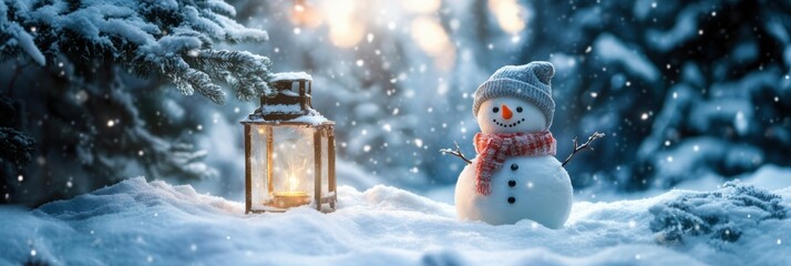 Cute snowman. Winter holiday theme.