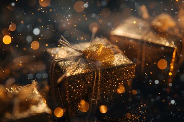 Canvas Print - Sparkling Golden Gifts Wrapped in Glittering Elegance