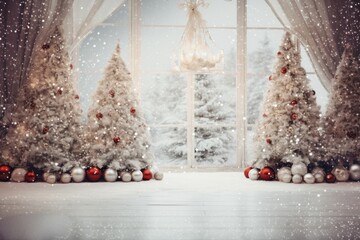 Canvas Print - Christmas decoration snowing tree.