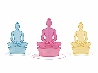 Canvas Print - Flat Meditation Pose Outline Podium Concept Close Up: White Outlined Meditation Poses Diversity Mindfulness Practices Camera Pan Podium Space for Janeiro Branco Event Info Simple Vector Illustration