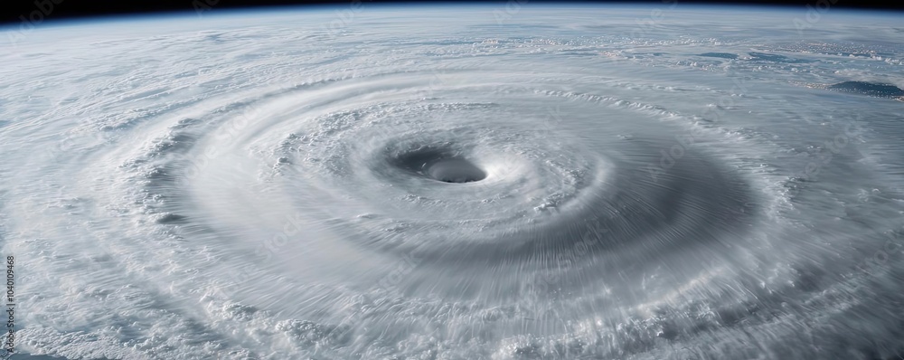 Aerial view of a powerful hurricane swirling over the ocean, dramatic ...