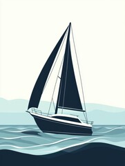 Sticker - A sleek sailboat glides effortlessly across calm, minimal waves under a peaceful sky, embodying the tranquility of sailing. Generative AI