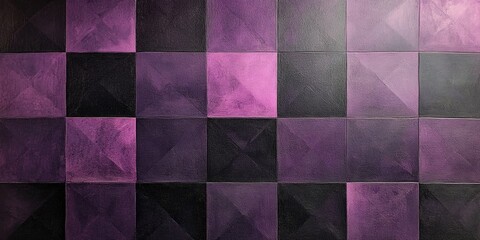 Matte geometric check pattern in purple and black fusion, modern design, vibrant color interplay, stylish and bold aesthetic