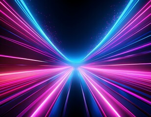 Wall Mural - abstract background with pink blue glowing neon lines and bokeh lights