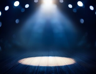 Wall Mural - defocused view on empty studio background lit from top by round spotlight visible light cone place f