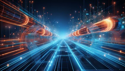Wall Mural - digital pipeline network connecting the future with technology
