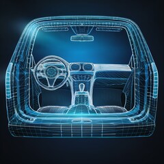 Wall Mural - explore the interior exterior of a car with this wireframe design