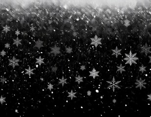 Wall Mural - falling down snowflakes over black background heavy snow overlay texture for design