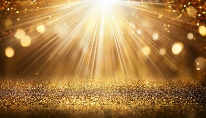 Wall Mural - gold glitter sparkles rays lights bokeh festive elegant abstract background