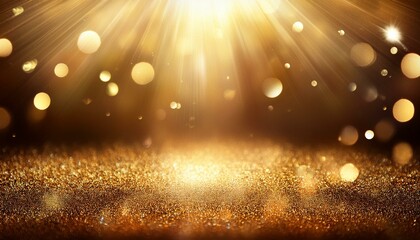 Wall Mural - gold glitter sparkles rays lights bokeh festive elegant abstract background