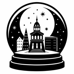 Wall Mural - Parisian Christmas snow globe Black silhouette