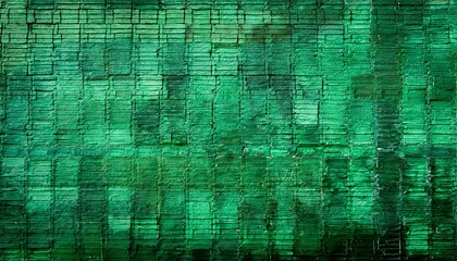 Wall Mural - old green tile brick wall background texture
