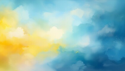 pastel blue and yellow abstract cloudy sky watercolor background texture with soft spring colors