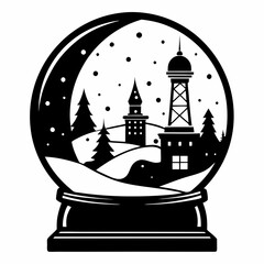 Wall Mural - Parisian Christmas snow globe Black silhouette