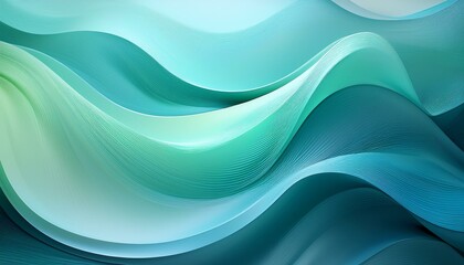 Wall Mural - smooth gradient waves in light blue and mint green reflected