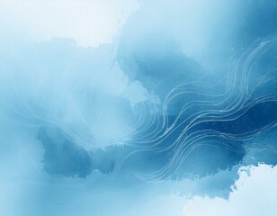 Wall Mural - soft pretty light blue background with watercolor blotches or fringe stains in marbled paint design 
