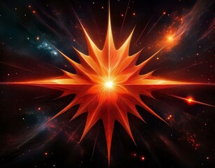 Wall Mural - space scene with orange red star on black background