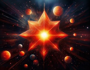 Wall Mural - space scene with orange red star on black background