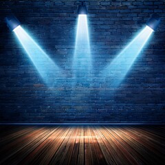 Wall Mural - stand up comedy night with three spotlights and neon light on brick wall