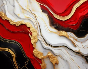 Wall Mural - texture with red white black marbled pattern cracked gold accents minimalist