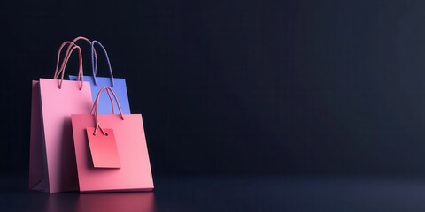 Colorful shopping bags on a dark background, ideal for retail concepts.